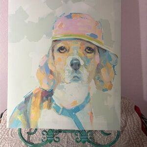 Pretty Watercolor Framed Canvas. Dog Ready for Work